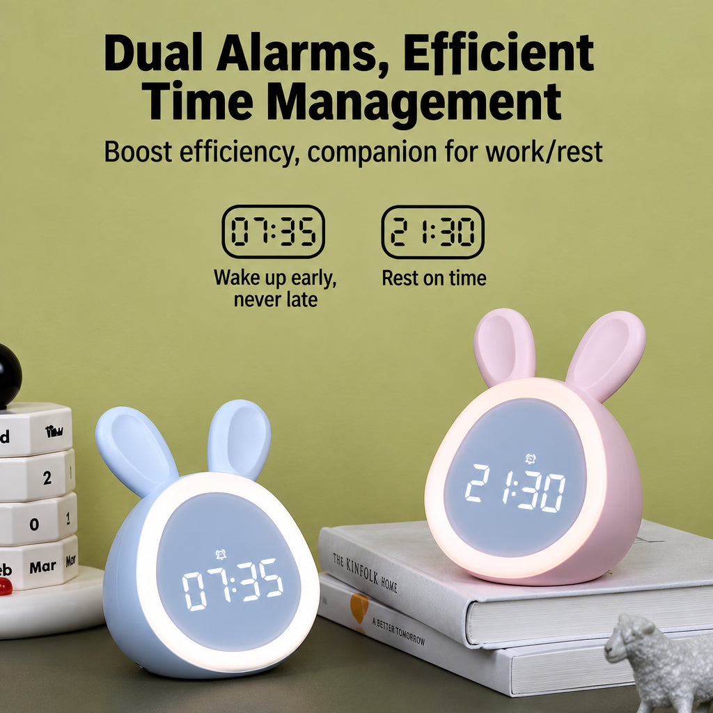 BunnyGlow – Söpö ja käytännöllinen – digitaalinen lasten herätyskello, jossa on yövalo