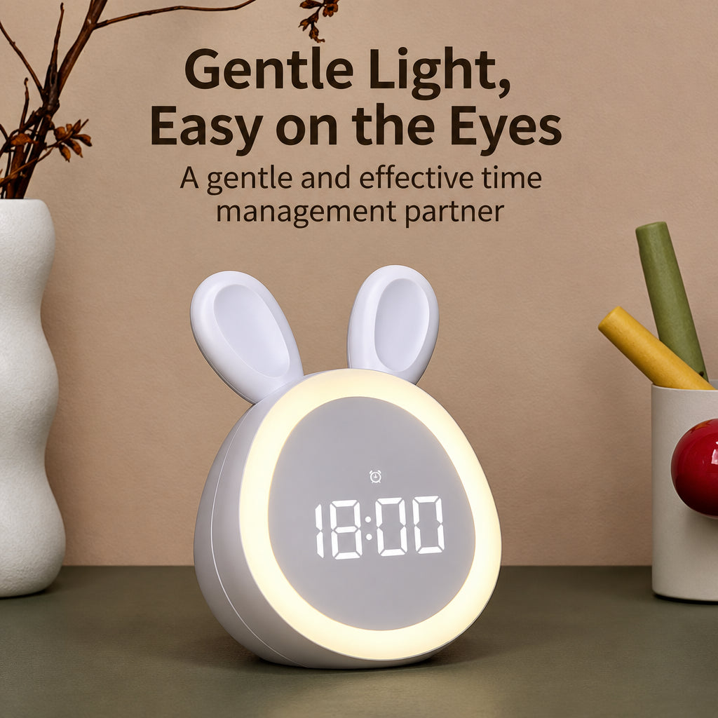 BunnyGlow – Söpö ja käytännöllinen – digitaalinen lasten herätyskello, jossa on yövalo