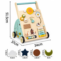 Thumbnail for WoodenSteps – Luonnollinen ja opettavainen – Puinen vauvan kävelyauto, jossa on leikkipaneelit