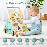 Thumbnail for WoodenSteps – Luonnollinen ja opettavainen – Puinen vauvan kävelyauto, jossa on leikkipaneelit