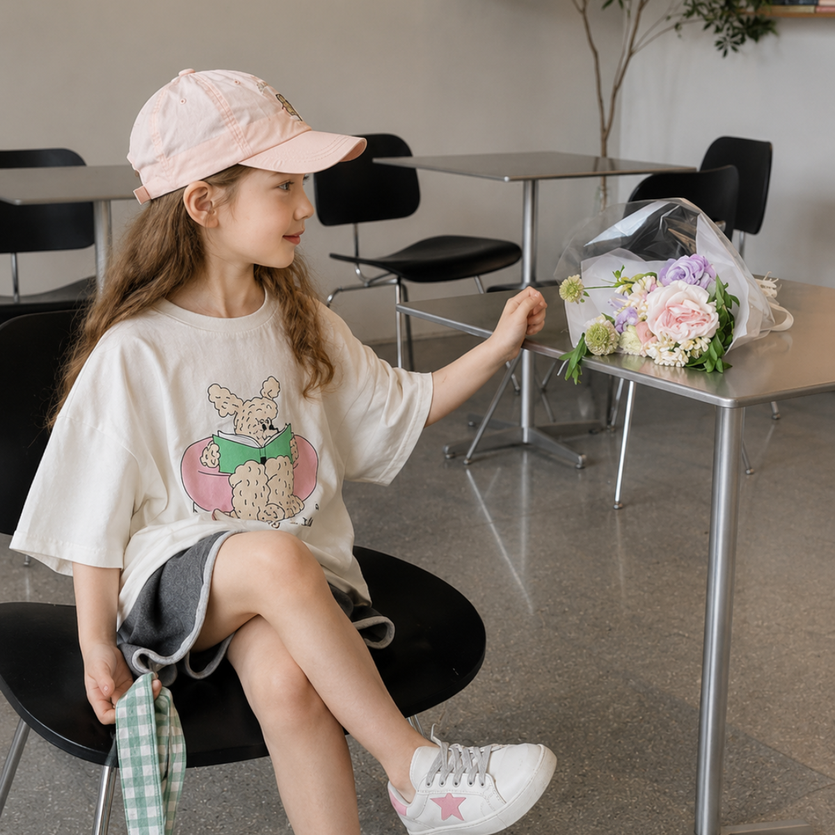 SunnyKids – Mukava ja söpö – Oversized-T-paita, jossa on sarjakuvapainatus
