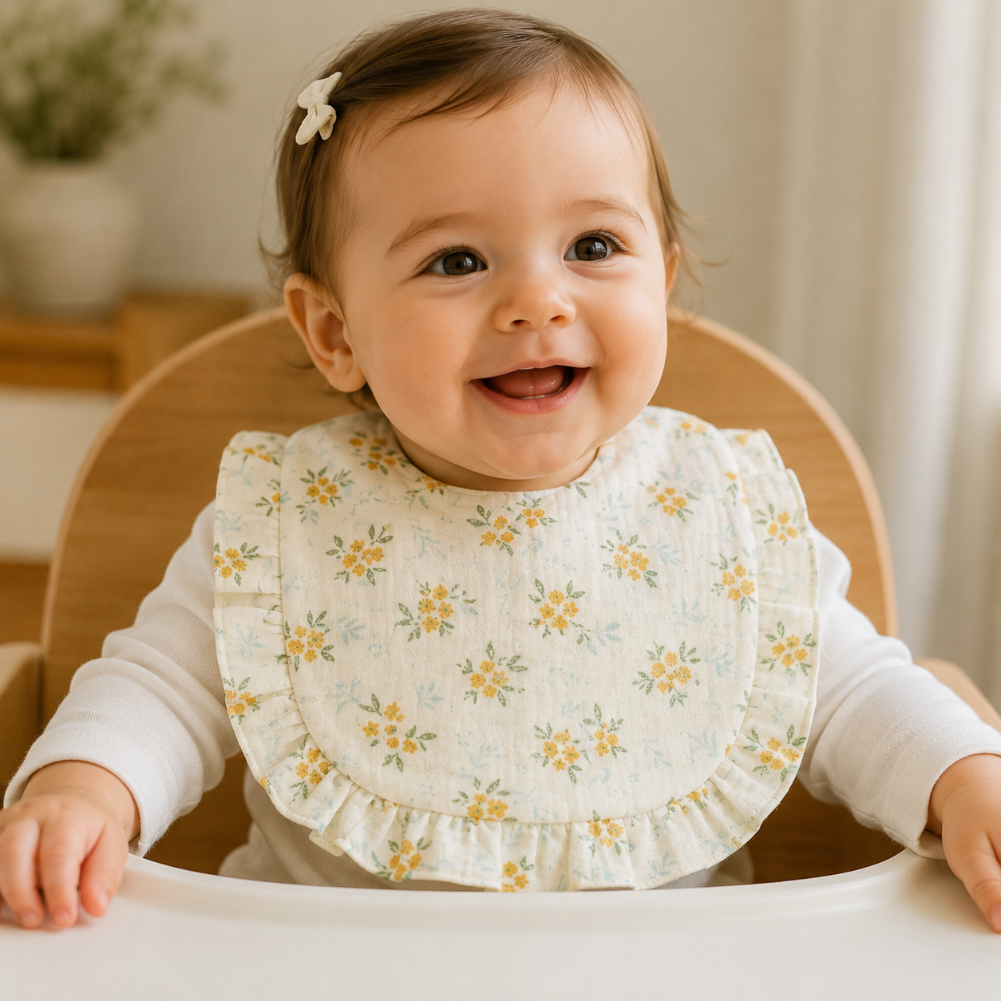 BabyBloom – Söpö ja mukava – vauvan ruokalappu, jossa on röyhelöreuna