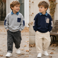 Thumbnail for CoolJunior – Lämmin ja tyylikäs – Poikien villapaita, jossa on denimkaulus