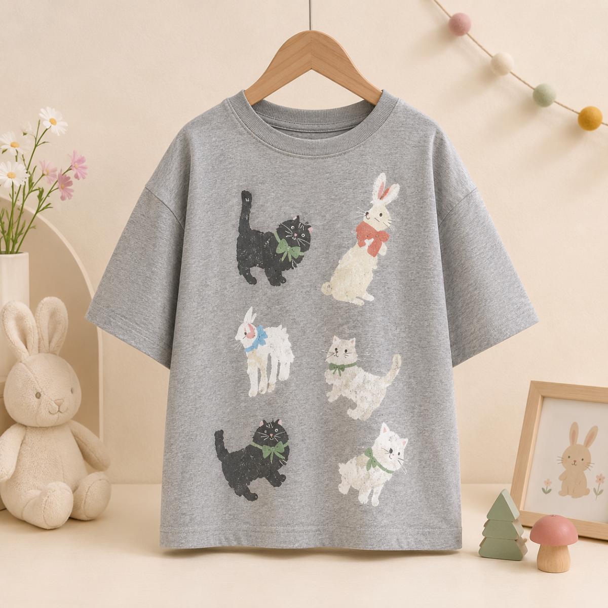CatFun – Rento ja leikkisä – Oversized-T-paita, jossa on kissakuvio