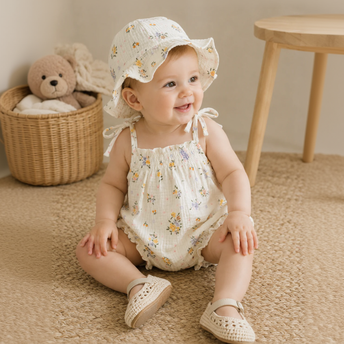 LittleBlossom – Kesäinen mukavuus ja tyylikkyys – vauvan body, jossa on hattu