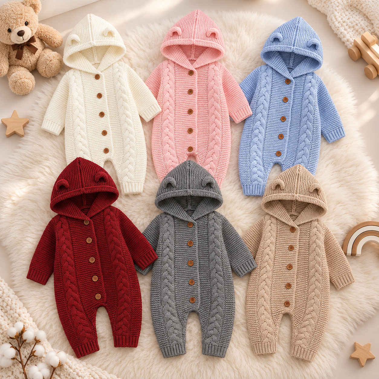 SoftKnit – Lämmin & Suloinen – Neulottu Vauvan Hupullinen Haalari