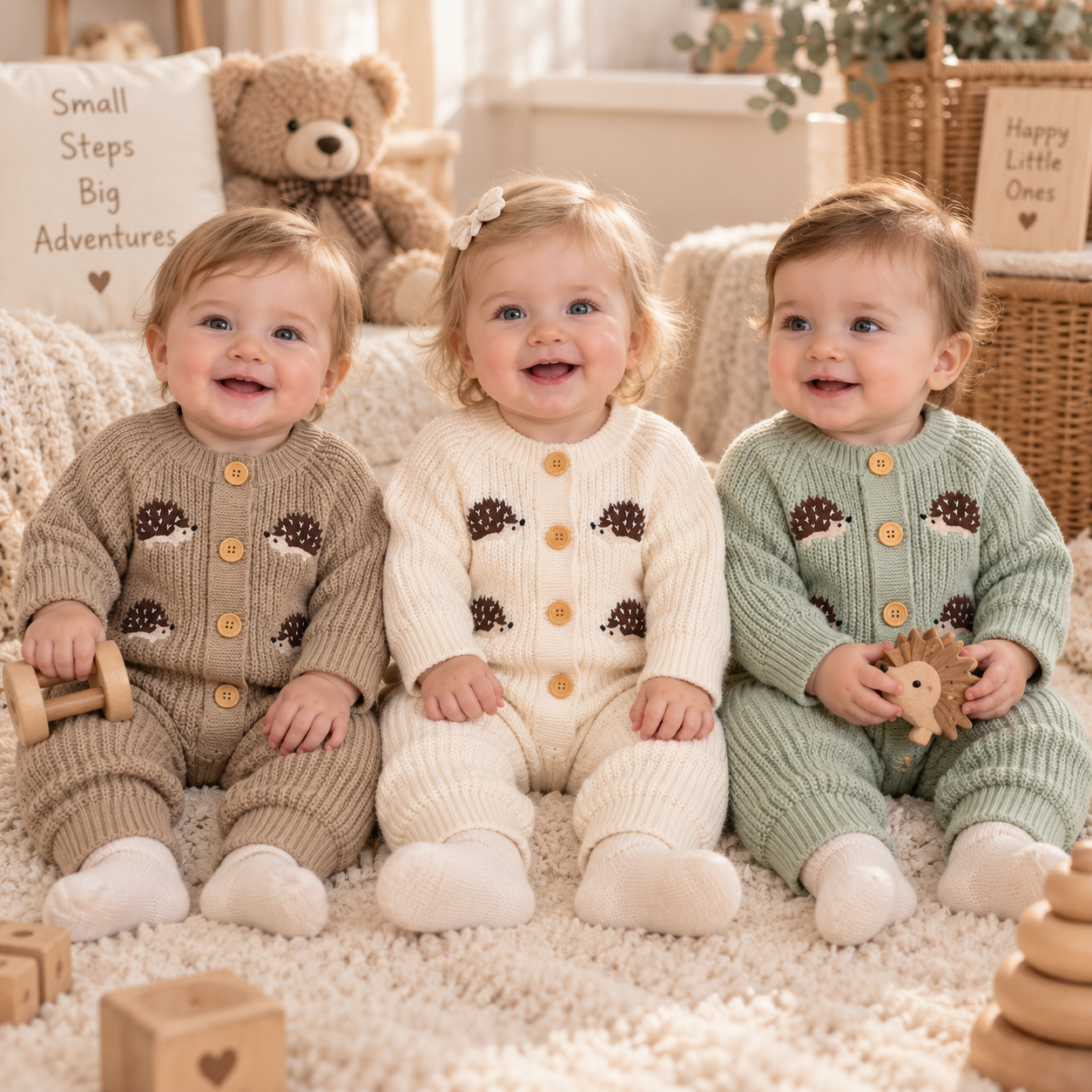 CozyHedge – Pehmeä ja lämmin – Neulottu vauvan haalari, jossa on siilikuvio