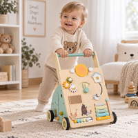 Thumbnail for WoodenSteps – Luonnollinen ja opettavainen – Puinen vauvan kävelyauto, jossa on leikkipaneelit