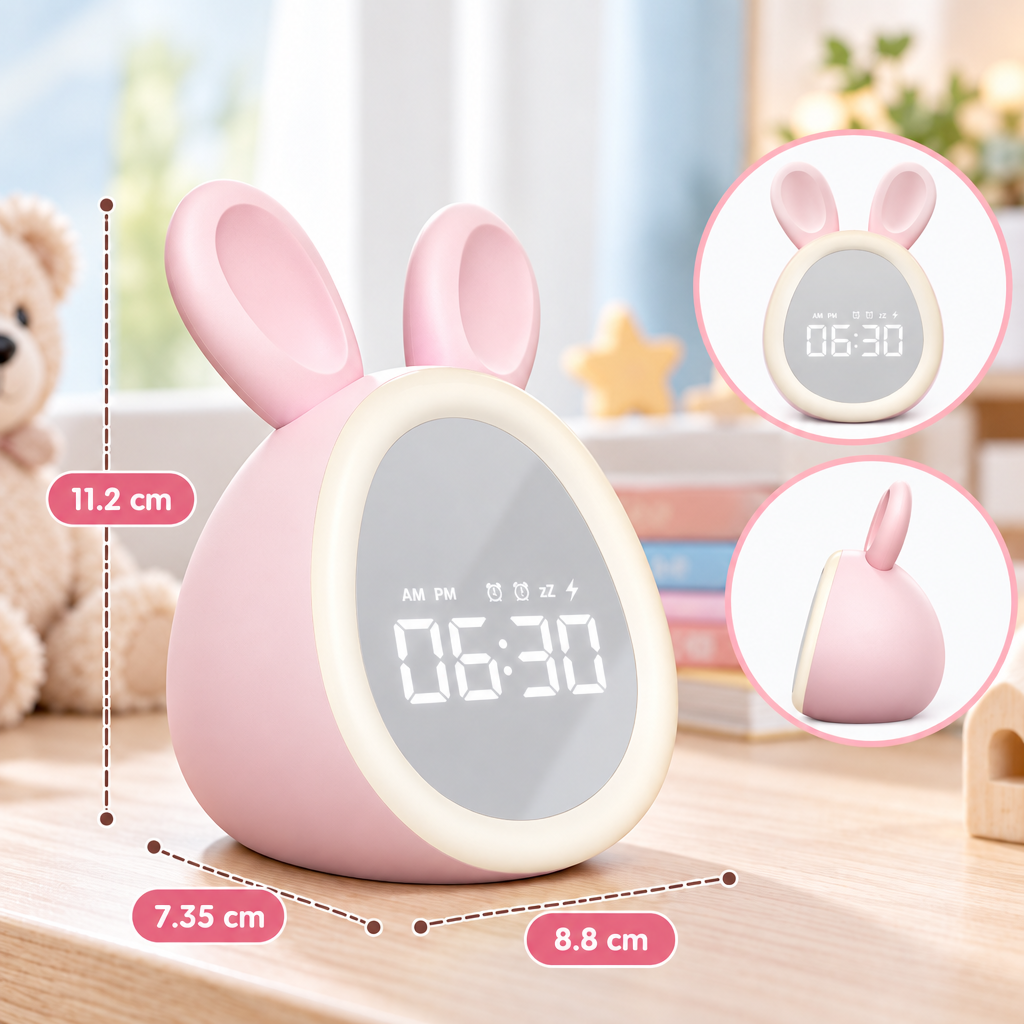 BunnyGlow – Söpö ja käytännöllinen – digitaalinen lasten herätyskello, jossa on yövalo