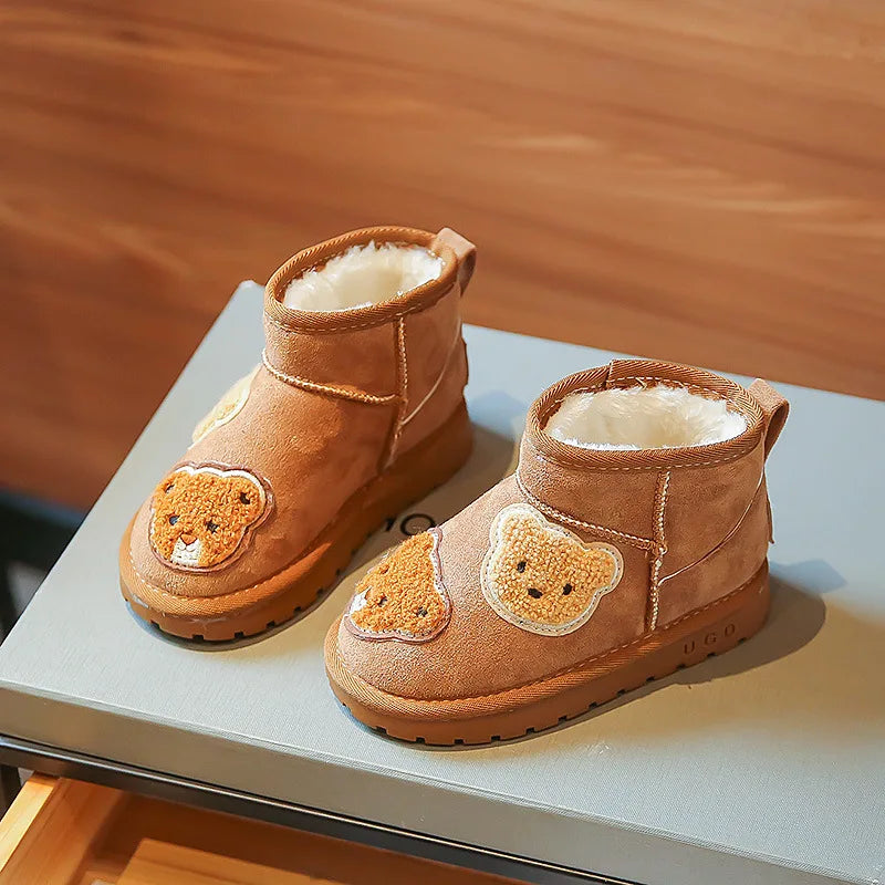 Mini Fashion - Mokkanahkainen ruskea nilkkasaapas karhujen kanssa