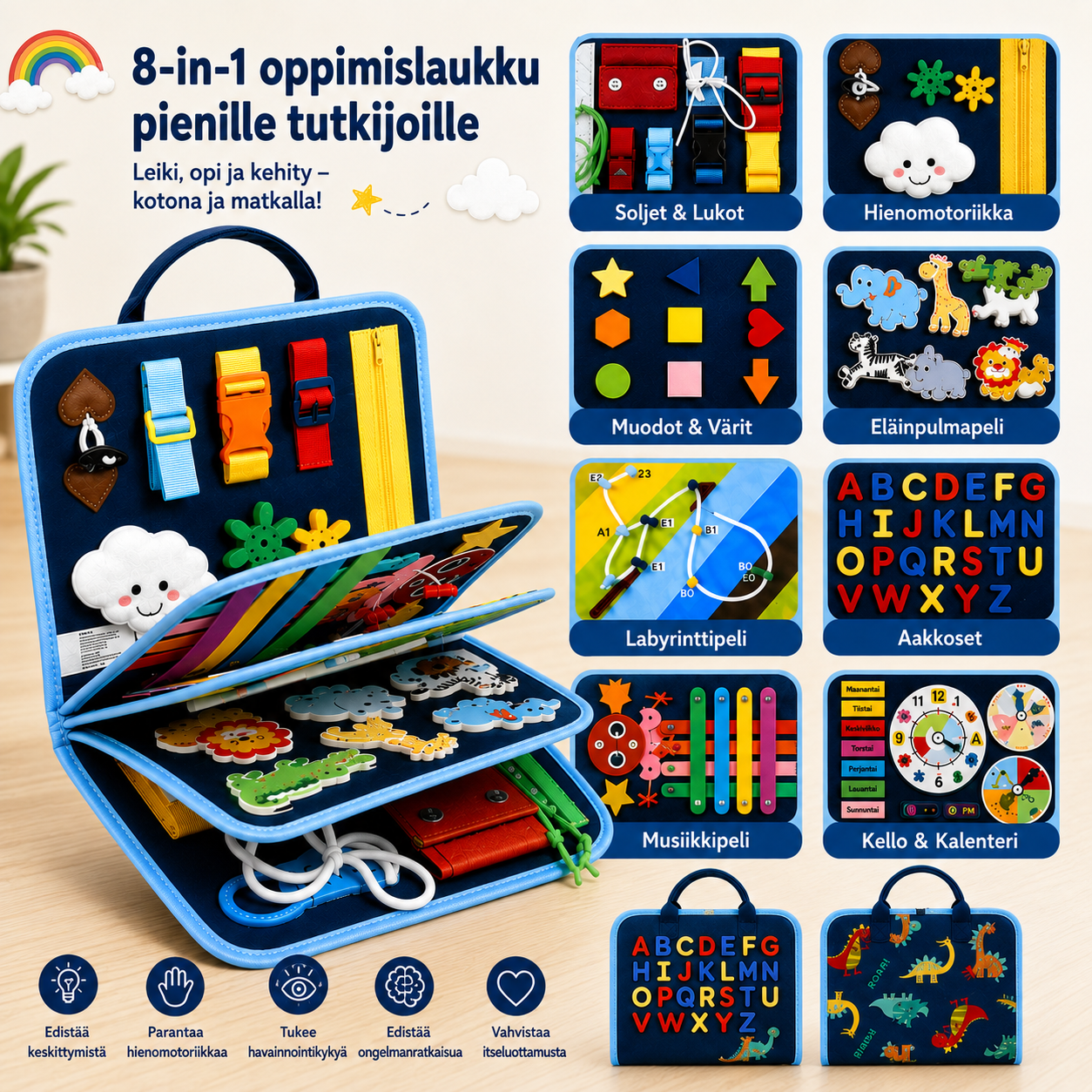 7-in-1 Busy Board – Motoriset taidot ja oppiminen – Aktiviteettitaulu