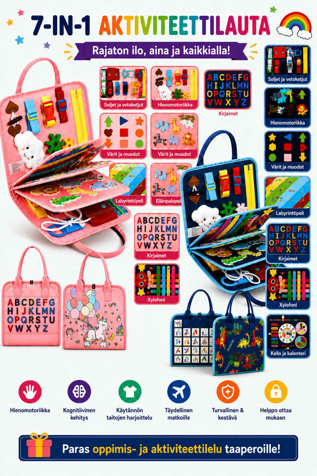 7-in-1 Busy Board – Motoriset taidot ja oppiminen – Aktiviteettitaulu
