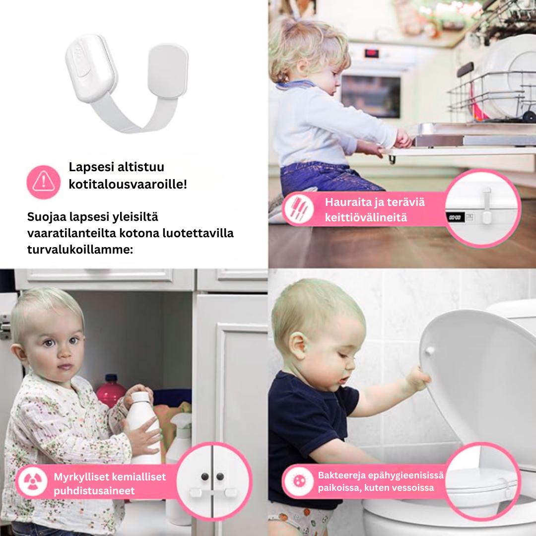 Milo & Moon – Näkymätön turvallisuus – Lasten turvakotelot ja laatikkosulkimet (8 kpl)