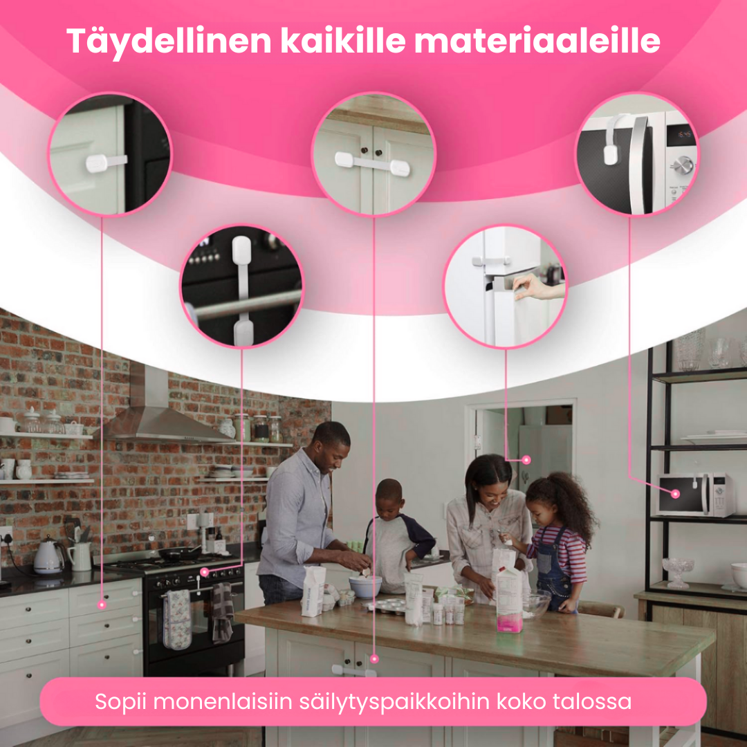 Milo & Moon – Näkymätön turvallisuus – Lasten turvakotelot ja laatikkosulkimet (8 kpl)