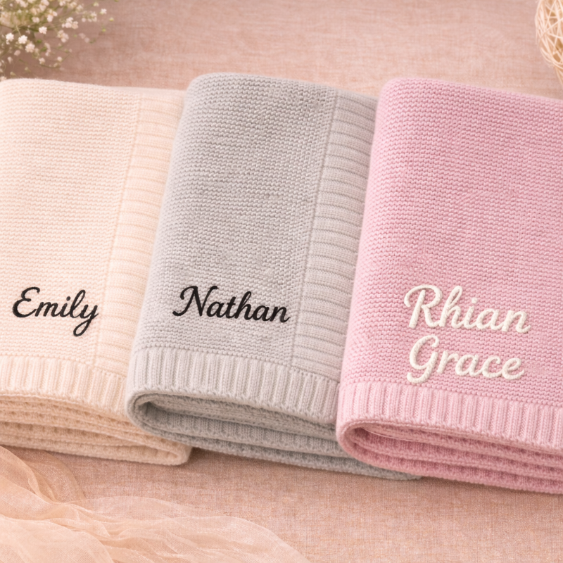 Personalized Baby Blanket – Pehmeä ja ainutlaatuinen – henkilökohtaisesti brodeerattu puuvillapeitto
