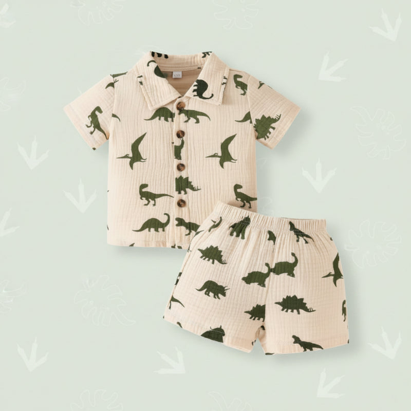 Dinosaur & Car Print Outfit – Tyylikäs ja leikkisä – kesävaatesetti