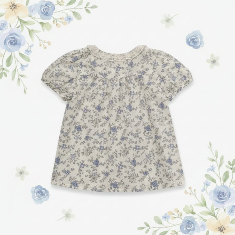 Vine Print Blouse – Kevyt ja suloinen – Lasten pusero, jossa on pöyheät hihat