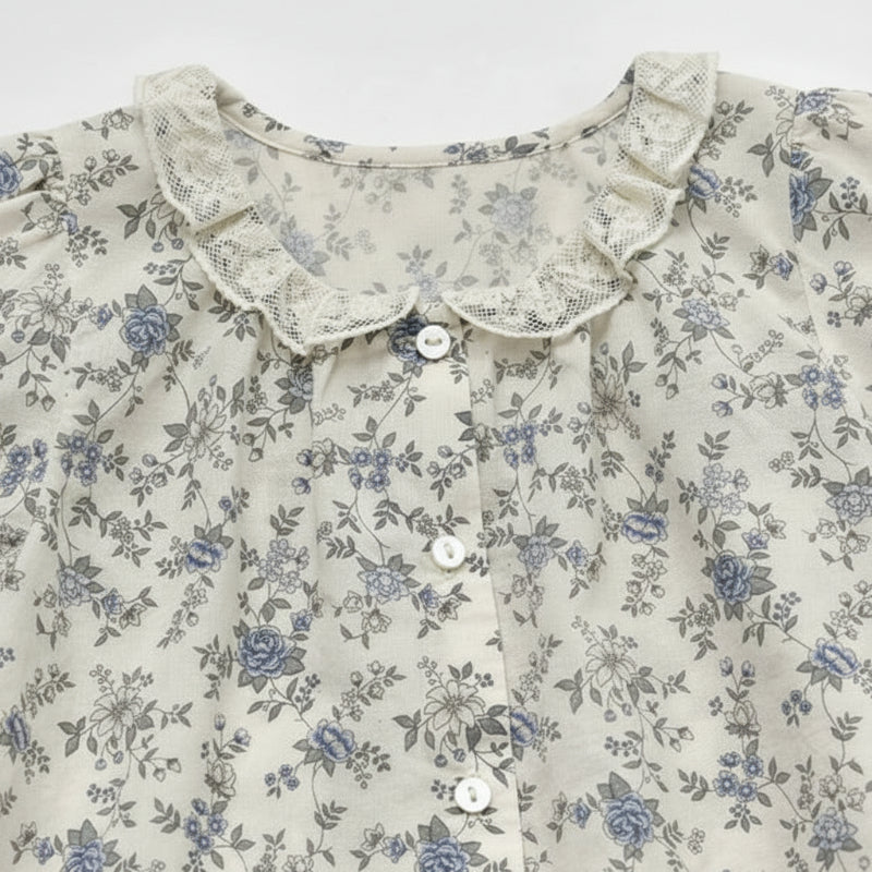 Vine Print Blouse – Kevyt ja suloinen – Lasten pusero, jossa on pöyheät hihat