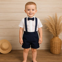 Thumbnail for LittleDandy – Klassinen ja tyylikäs – Puuvillaiset shortsit henkseleillä ja rusetilla