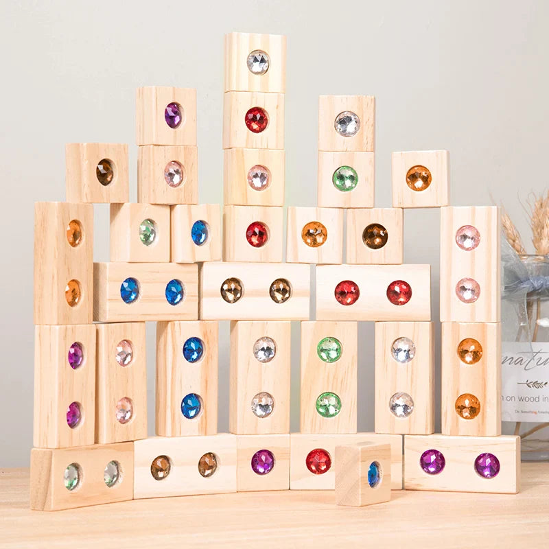 Rainbow Gem Stacking Blocks – Luova ja opettavainen – Puinen pinoamispalikkasarja
