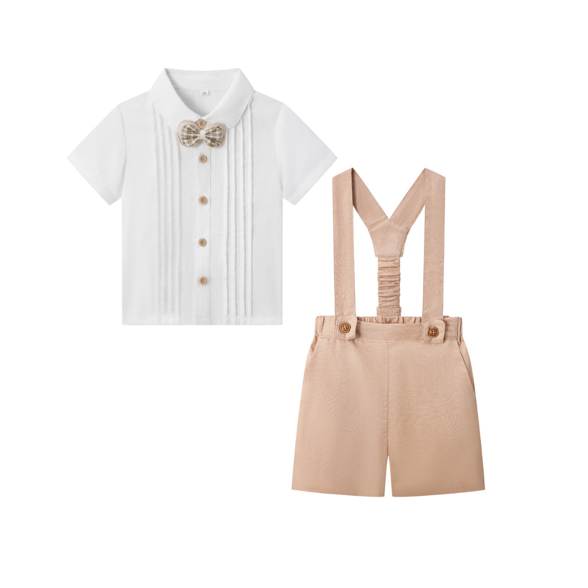 LittleDandy – Klassinen ja tyylikäs – Puuvillashortsit henkselien, rusetin ja paidan kanssa