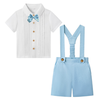 Thumbnail for LittleDandy – Klassinen ja tyylikäs – Puuvillashortsit henkselien, rusetin ja paidan kanssa