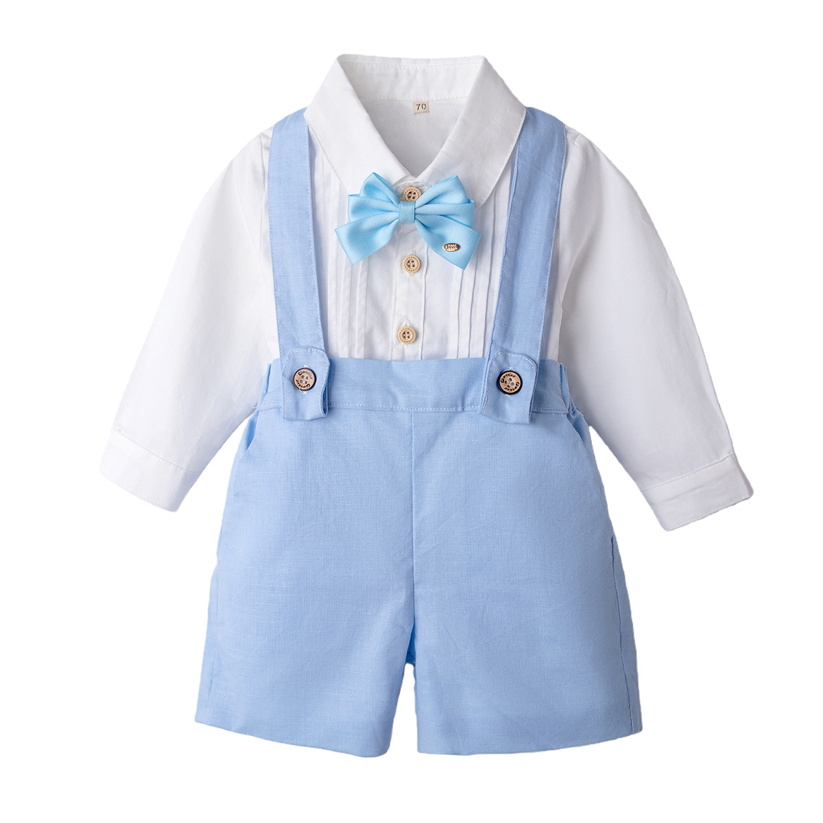 LittleDandy – Klassinen ja tyylikäs – Puuvillashortsit henkselien, rusetin ja paidan kanssa