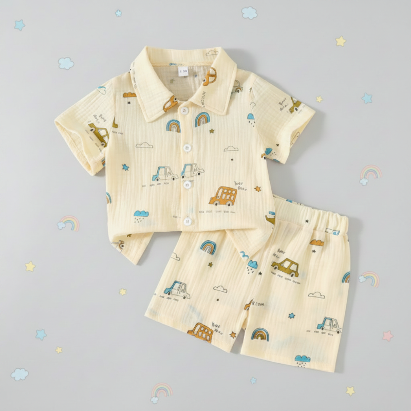 Dinosaur & Car Print Outfit – Tyylikäs ja leikkisä – kesävaatesetti