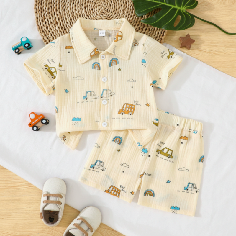 Dinosaur & Car Print Outfit – Tyylikäs ja leikkisä – kesävaatesetti