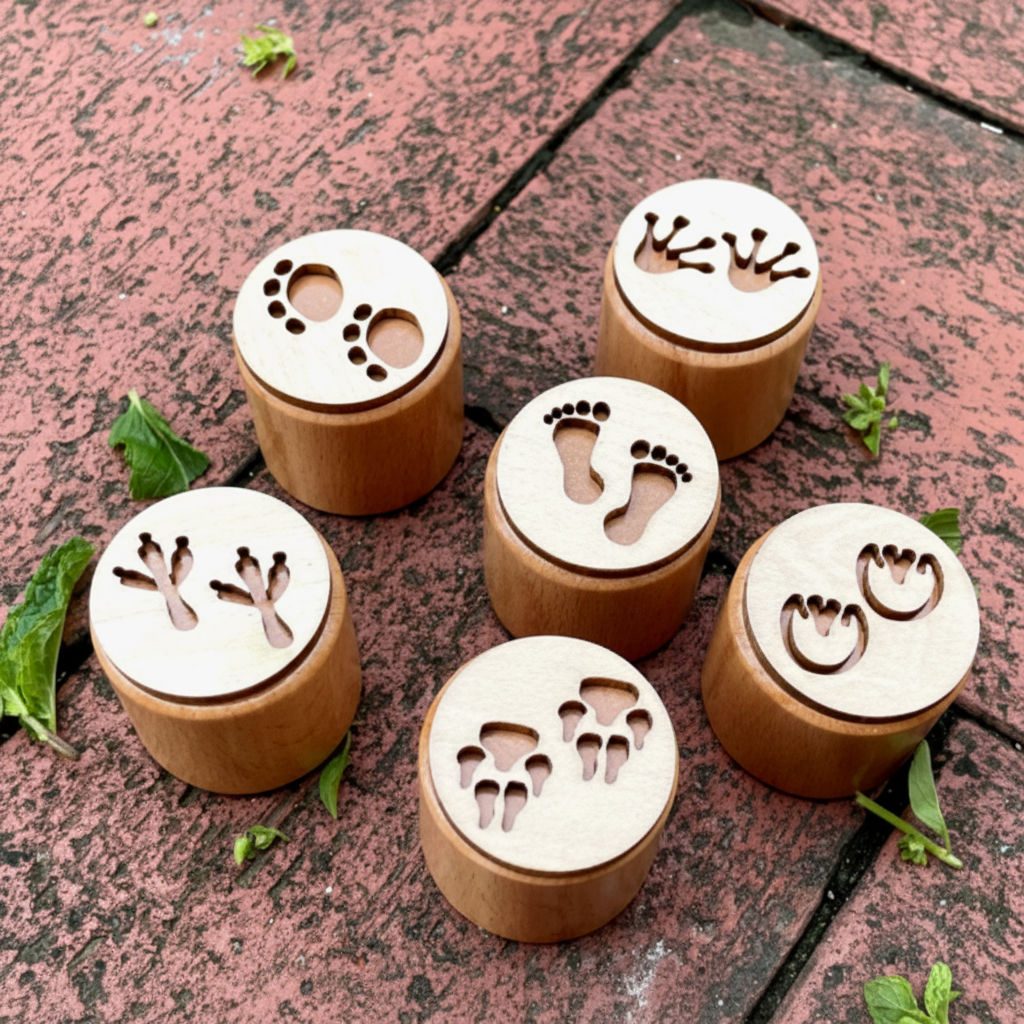 WoodStamp – Montessori & Luovuus – 6 kpl puisia savileimasimia