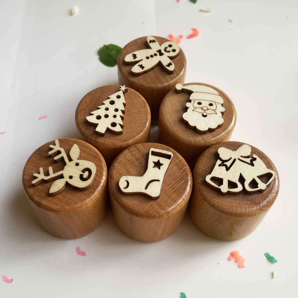 WoodStamp – Montessori & Luovuus – 6 kpl puisia savileimasimia