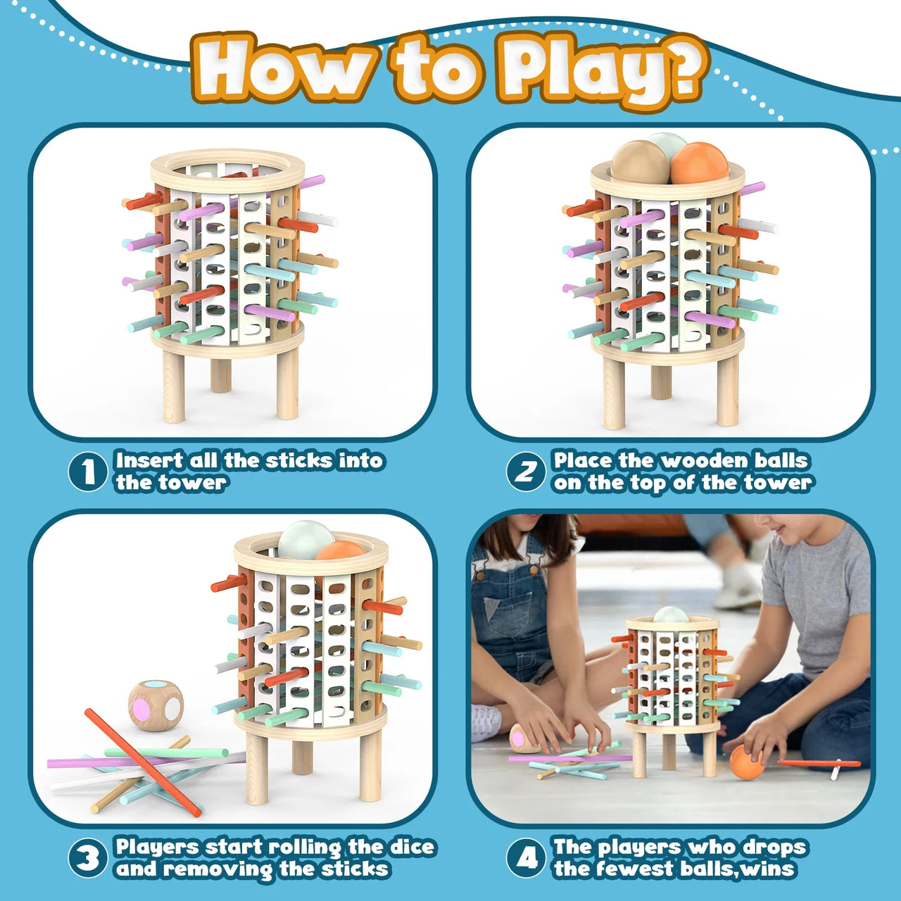 Balance Tower™ – Pinoaminen ja laskeminen – Puinen ajattelupeli