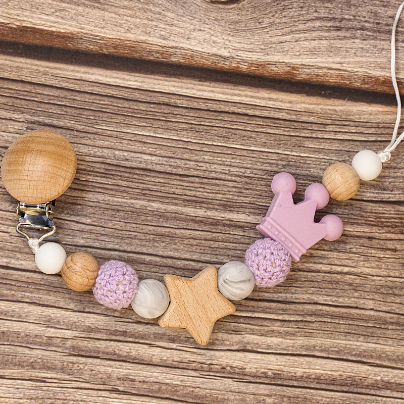 Baby Pacifier Holder – Nimellä – Henkilökohtaiset puu- ja silikonikivet