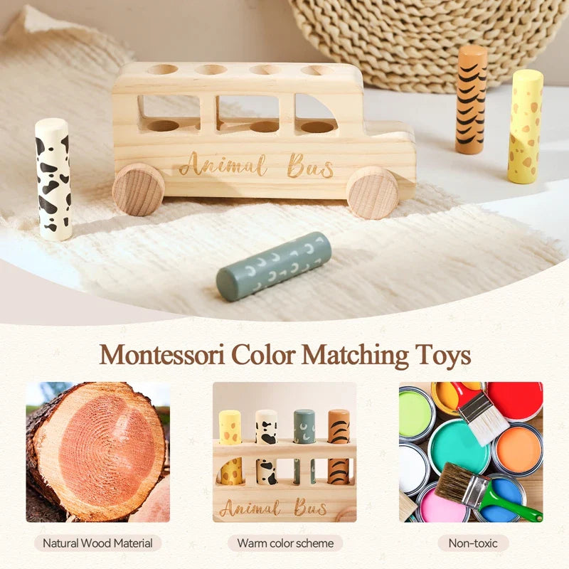 PressBus – Montessori & Opetuksellinen – Puinen painoleikkibussi