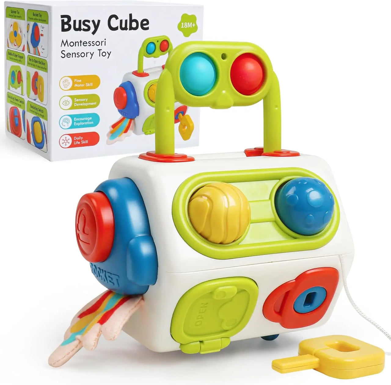 Montessori Busy Cube™ – Kätevä matkoilla - Aistikuutio