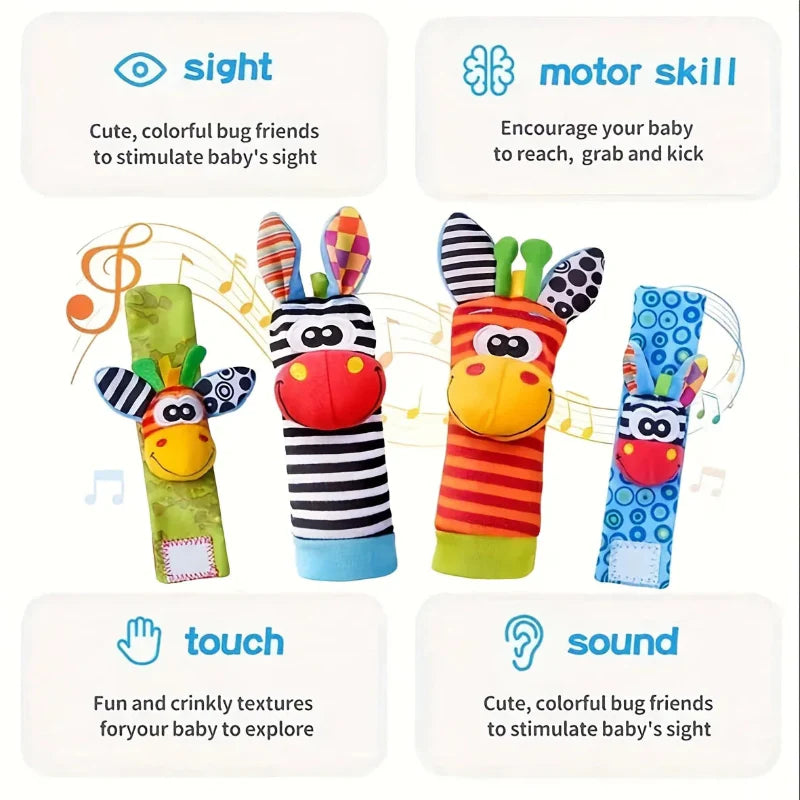 Wrist Rattle and Socks – Motoriset taidot ja leikki – Vauvan helistimet (4 kpl:n sarja)