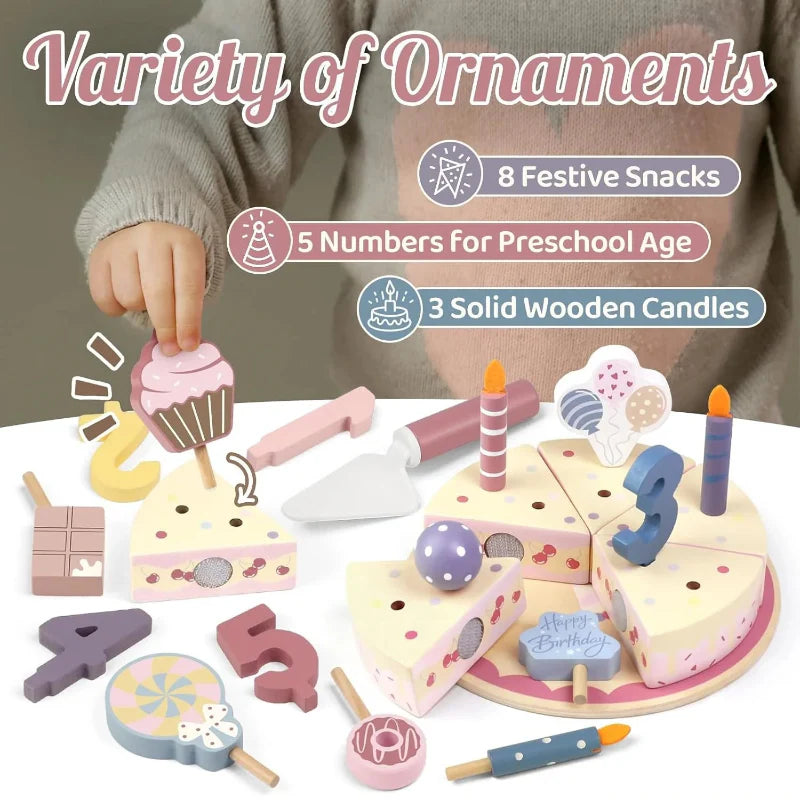 Wooden Cake Cutting Toy – Luovuus ja roolileikki – Puinen syntymäpäiväkakku