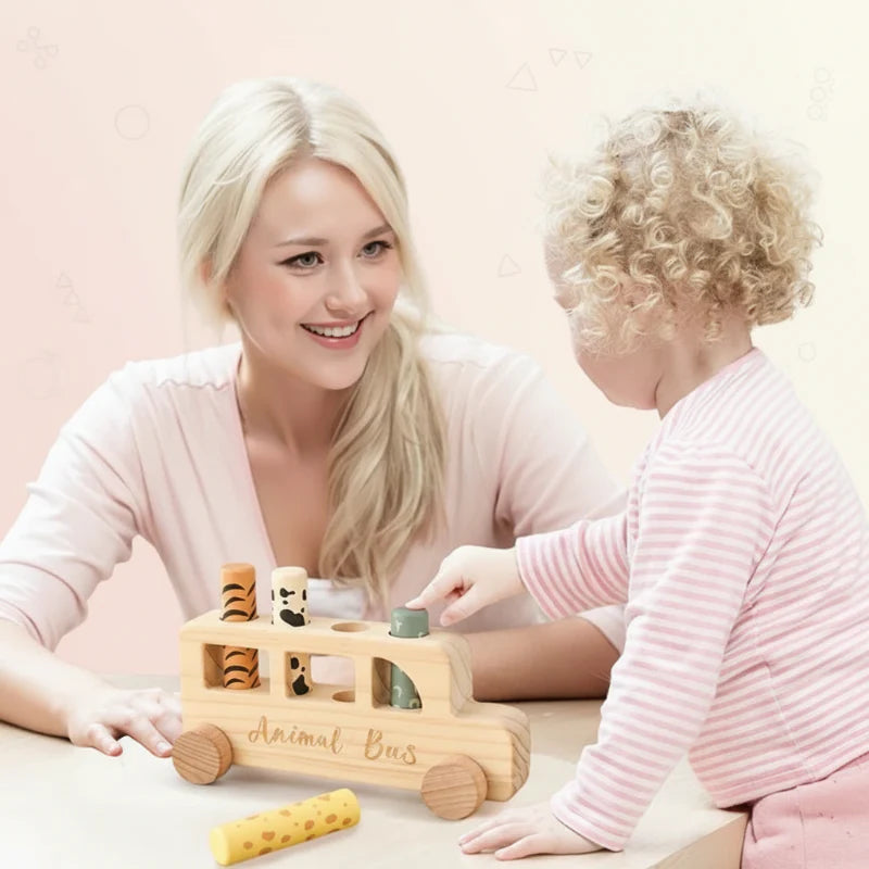 PressBus – Montessori & Opetuksellinen – Puinen painoleikkibussi