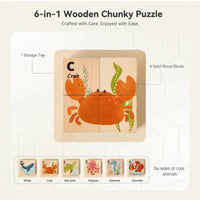 Thumbnail for WoodMind – Luova ja opettavainen – 6-in-1 Montessori-eläinpuupalapeli