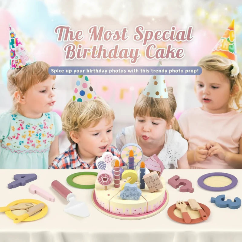 Wooden Cake Cutting Toy – Luovuus ja roolileikki – Puinen syntymäpäiväkakku