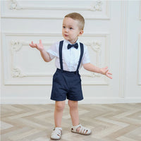 Thumbnail for LittleDandy – Klassinen ja tyylikäs – Puuvillaiset shortsit henkseleillä ja rusetilla