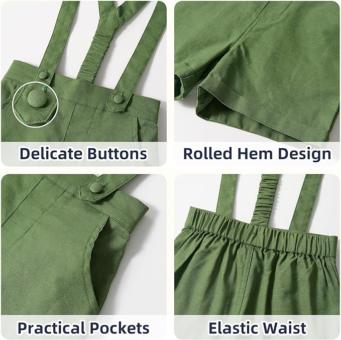 LittleDandy – Klassinen ja tyylikäs – Puuvillaiset shortsit henkseleillä ja rusetilla