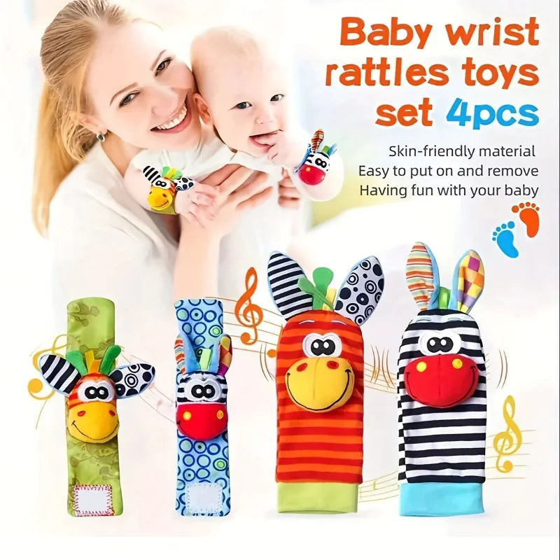 Wrist Rattle and Socks – Motoriset taidot ja leikki – Vauvan helistimet (4 kpl:n sarja)