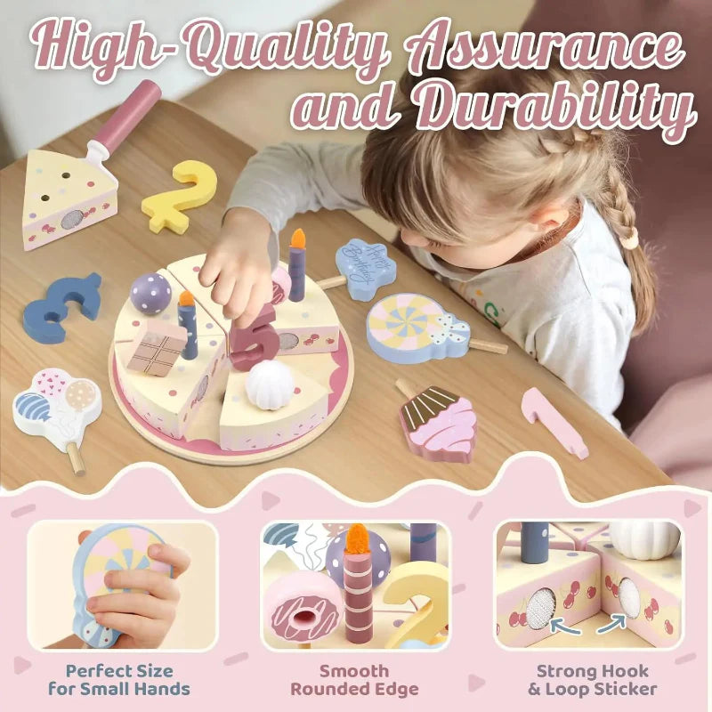 Wooden Cake Cutting Toy – Luovuus ja roolileikki – Puinen syntymäpäiväkakku