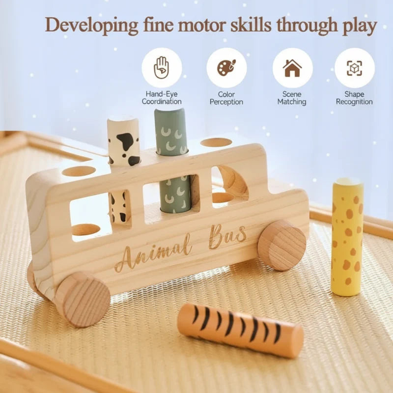PressBus – Montessori & Opetuksellinen – Puinen painoleikkibussi