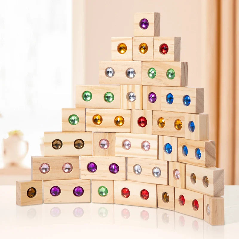 Rainbow Gem Stacking Blocks – Luova ja opettavainen – Puinen pinoamispalikkasarja