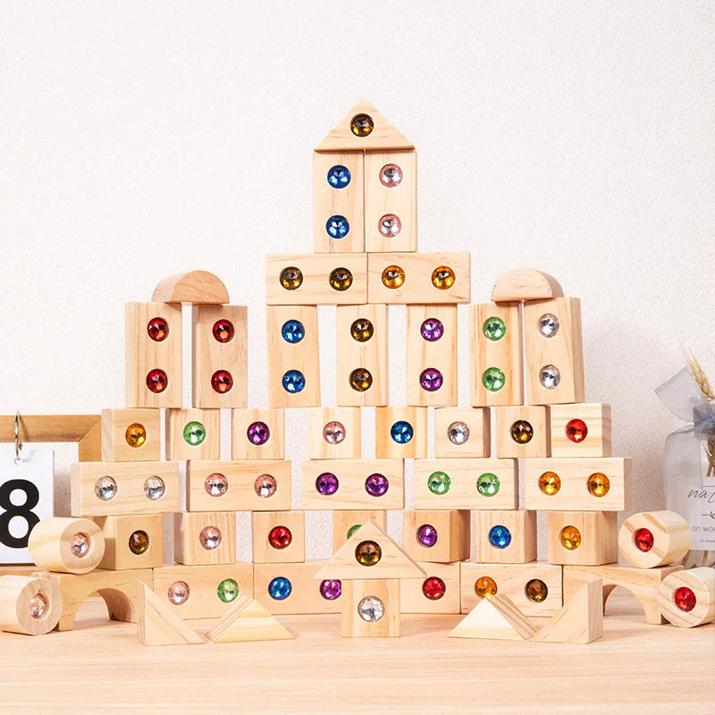 Rainbow Gem Stacking Blocks – Luova ja opettavainen – Puinen pinoamispalikkasarja