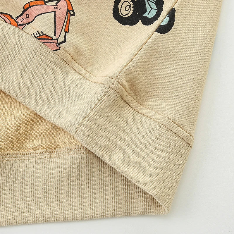 TruckTales – Pehmeä ja lämmin - pusero, jossa on värikkäitä rakennusajoneuvoja