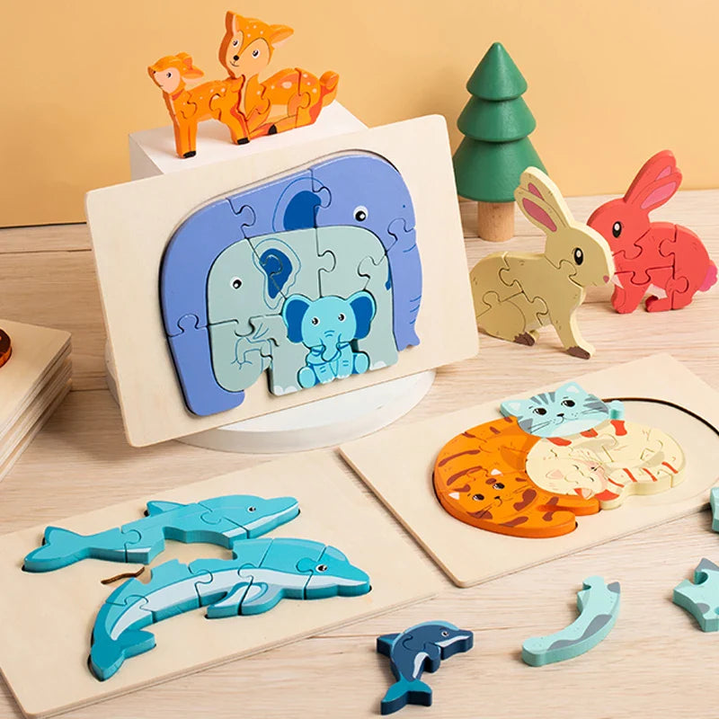 Animal Puzzle™ – Tutustu ja opi – Cartoon puinen palapeli