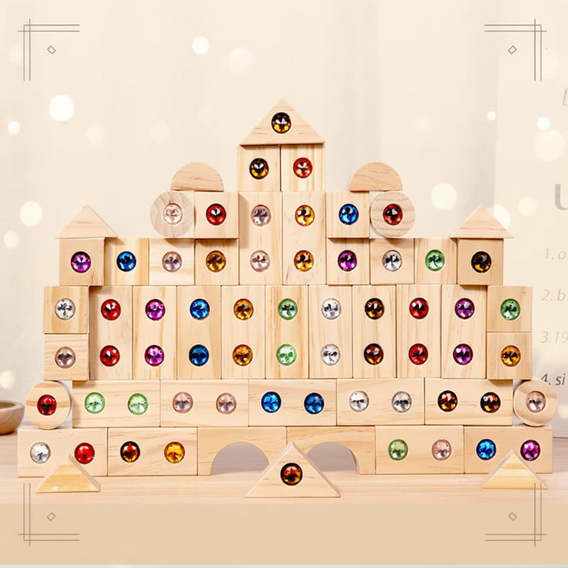 Rainbow Gem Stacking Blocks – Luova ja opettavainen – Puinen pinoamispalikkasarja